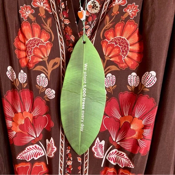 SOLD FARM Rio Gigi Tapestry Brown Mini Dress Beaded Buckle Red Floral Size L - Picture 16 of 16